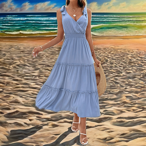 แฟชั่นฤดูร้อน เสื้อผ้าผู้หญิง ลูกไม้ แขนสั้น ระบายชายกระโปรง ทรงเอ ความยาวระดับเข่า คอทรงโอ เซ็กซี่ เปิดหลัง สไตล์ไฮสตรีท ODM สีเขียวล้วน - Product Image 2