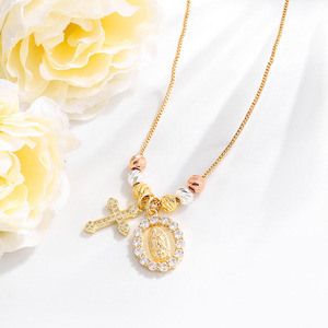 Collier croix <span class=keywords><strong>Notre</strong></span>-<span class=keywords><strong>Dame</strong></span> de Guadalupe en or pour femmes, collier pendentif Vierge Marie en CZ, bijoux religieux - Product Image 4