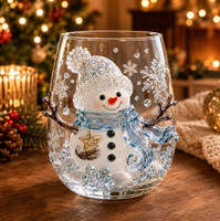 3D Moderne Weihnachts-Glasbecher-Set mit Weihnachtsmann, Baum, Kranz, Strumpf, Schneemann, Hitzebeständig, Spülmaschinenfest für Feiertagspartys