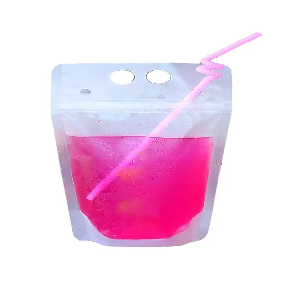 Pochettes adultes de boisson de Smoothie en plastique translucide tenu dans la main résistant jetable avec la paille