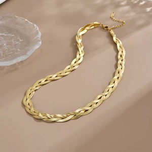 สร้อยคอสแตนเลสสตีลถักสาน สีทอง เงิน โรสโกลด์ - แบบแบนลายงูและแบบใบมีด - Product Image 6