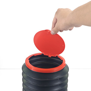 Foldable Plastic Trash Can 4L With Lid Portable Car Garbage Can Round Black Waterproof With Handle - Product Image 1