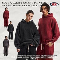 Ensemble de sweats à capuche unisexe en nylon 100% doublé polaire, style européen et américain, délavé à l'eau, effet vieilli, pour hommes et femmes