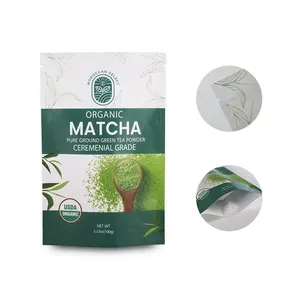 Custom Printed Recyclable Food Grade Tea Stand Up Bag Aluminum Foil Zipper Seed Packaging Bag Matcha Powder Stand Up Pouch