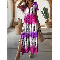Nouvelle robe longue basique à col en V et manches courtes tie-dye 2026