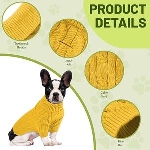 קלאסי turteneck כבל לסרוג קטן כלב סוודר תרמי סוודר חום חם בגדים לחיות מחמד - Product Image 4