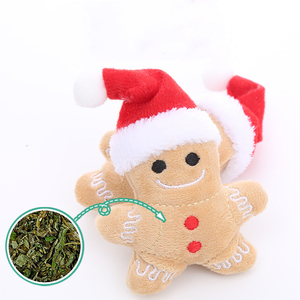Manufacturer Wholesale Fashion Cute Pet Interactive Christmas Hat Gingerbread Man Pet Plush Toy Christmas <strong>Cat</strong> Toys with <strong>Catnip</strong> - Product Image 3