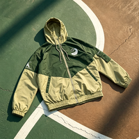 Veste coupe-vent à capuche bicolore pour homme, imprimé graphique double face, fermeture éclair, style vintage streetwear décontracté