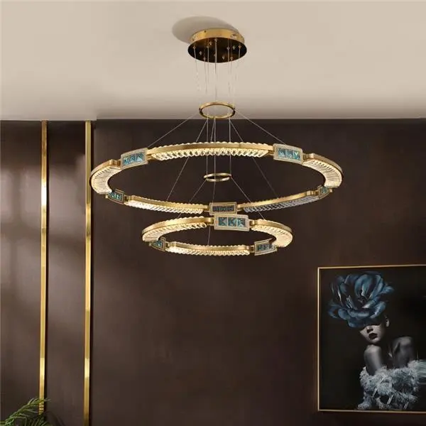 Led Chandelier Modern Luxury Simple Styles Custom Circle Gold Color Round Light Fixture for Kitchen Crystal Foyer Hanging Lights
