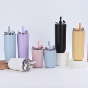 Gobelet isotherme de voyage en acier inoxydable à double paroi avec logo personnalisé, 280/480 ml, avec paille - Product Image 1