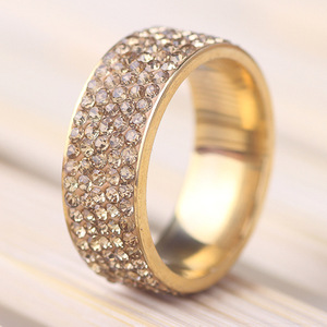 Bague en Zircon Doré Tendance pour Femme, Micro-Pavé Cinq Rangs, Bijou Cadeau pour Toutes Occasions - Product Image 1
