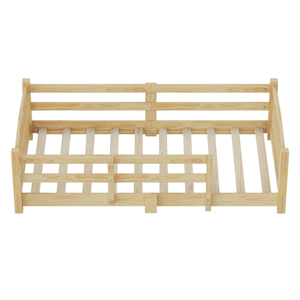 Lit au sol Montessori sans porte, taille double, en <span class=keywords><strong>bois</strong></span> massif naturel avec barrière tout autour, meubles de <span class=keywords><strong>chambre</strong></span> - Product Image 4