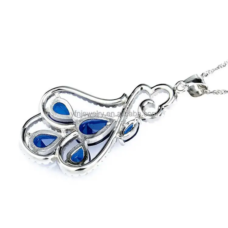 Hoge Kwaliteit Blauwe Steen Hanger Ketting En Oorbellen Mode 925 Zilver Zirkonia Sieraden Set