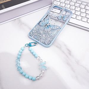 Custodia <span class=keywords><strong>per</strong></span> telefono con Design a farfalla glitterata all'ingrosso con braccialetto di perline <span class=keywords><strong>per</strong></span> iPhone 17 16 15 diamanti - Product Image 2