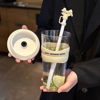 Plastique réutilisable Boba tasses 700ml vase d'eau épaississu tasses en plastique avec couvercles et pailles