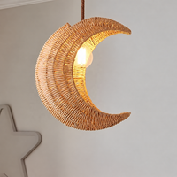 Lampu Gantung Rotan Alami Bentuk Bulan Sabit Anyaman Tangan untuk Kamar Bayi/Anak E26 E27