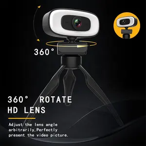 2021 جديد USB التوصيل لعب 1080P 2K 4K كاميرا بنيت في هيئة التصنيع العسكري أنبوب إضاءة ليد خفيفة كاميرا ويب مع ترايبود