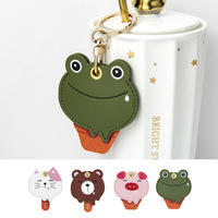 Porte-clés en cuir en forme de crème glacée animale, motif dessin animé amusant, breloque pour clé de voiture, pendentif de sac pour couples, vente en gros