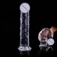 Dildo de Cristal Realista, Impermeable, Transparente, de Silicona, Largo, Grande, Portátil, con Ventosa, Juguete Sexual para Mujeres, para Uso Individual