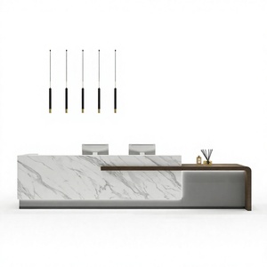 Mostrador de Recepción Moderno con Aspecto de Mármol, Mostrador Frontal de Madera Sólida, Mesa Personalizada para Oficina, Hotel, Salón, Vestíbulo - Product Image 4