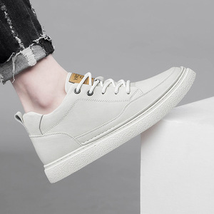 <b>Men's</b> Black Leather Sneakers Trendy Mid-Top <b>Casual</b> Sports <b>Shoes</b> with 8CM Height Increase Spring & Winter Suitable Mesh Lining - Product Image 3