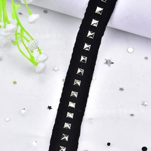 Ruban de couture en tissu, ceinture, ruban à <span class=keywords><strong>strass</strong></span> métalliques, perles à rivets, ruban noir, dentelle, garniture pour vêtements DIY, accessoires faits main - Product Image 3