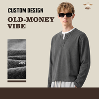 T-shirt Henley Homme Manches Longues Effet Superposé 280G Polyester Riche Couleur Unie Épaules Tombantes Coupe Ample Automne Deux Couleurs