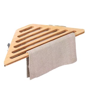 Égouttoir triangulaire en bambou avec barre porte-serviettes pour évier de cuisine, porte-savon portable multifonction - Product Image 2