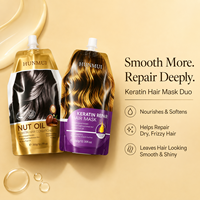 Masker Rambut Keratin Label Pribadi OEM, Kondisioner Rambut Minyak Kacang, Perawatan Menutrisi Rambut Kering dan Rusak