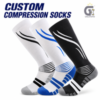 Chaussettes de compression montantes personnalisées à rayures pour le sport, la course, le marathon, le cyclisme, la remise en forme et la récupération