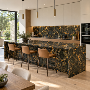Grande dalle de marbre Nero Portoro naturel, imperméable et polie, pour murs et sols de villas, salons, salles de bain et hôtels, style moderne, garantie 1 an - Product Image 2