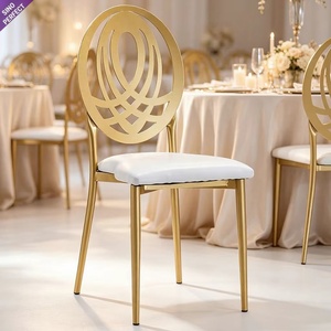 Chaise de mariage Chiavari en métal empilable blanc et or pour mariages – Fournisseur en gros - Product Image 1