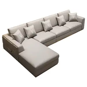 Sofá cama de luxo moderno, conjunto de sofá em forma de L para sala de estar, móveis para uso doméstico, design de couro