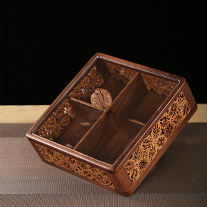 Handmade Walnut Wood Fruit Bowl With Dividers And Lid Four Compartment Storage Box For Home Use New Chinese Style - Product Image 5