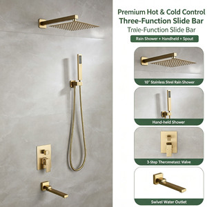 Sistema <span class=keywords><strong>Doccia</strong></span> Incassato a 3 Funzioni con Soffione Quadrato a Pioggia, Bocchetta Vasca e Doccetta a Parete in Ottone per Bagno - Product Image 1