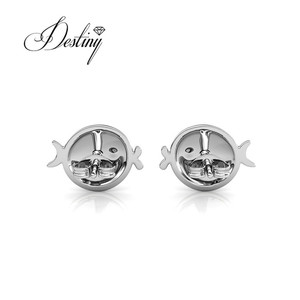 Little Fugu Kiss Fish Boucle d'oreille Daisini ornée de cristaux Swarovski Plaqué or 18 carats Bijoux mignons Accessoire de <span class=keywords><strong>la</strong></span> série Ocean - Product Image 6