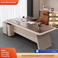 Ensemble de mobilier de bureau moderne et simple pour PDG, directeur, bureau de direction, comprenant bureau, chaise de bureau en PVC, table d'appoint et casiers