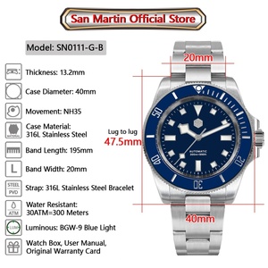 Montre de plongée classique pour homme San Martin SN0111GB 40 mm en acier inoxydable, mouvement automatique japonais NH35, saphir, étanche 200 m - Product Image 6