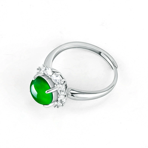 S925 <b>silver</b> <b>ring</b> <b>set</b> with natural A-grade jadeite emerald large faceted gemstone, ice-grade jade, luxurious women's <b>ring</b> - Product Image 2