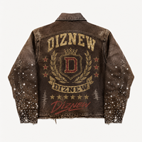 Giacca Distressed Premium DiZNEW per Uomo, Dettaglio Logo Unico con Strass, Giacca in Denim Oversize, Logo Personalizzato di Fabbrica