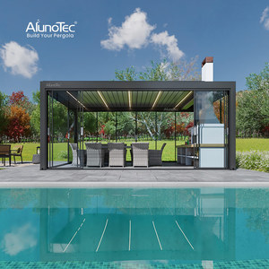 AlunoTec pergo-lite <span class=keywords><strong>Metal</strong></span> gölge elektrikli su geçirmez bahçe alüminyum <span class=keywords><strong>Gazebo</strong></span> motorlu açık Pergola biyoiklim çatı sistemi - Product Image 1