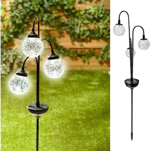 Solar Garden Light Triple Glass <b>Ball</b> <b>LED</b> Iron Stake Water Resistant Outdoor Decor - Product Image 1