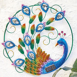 مقاوم للماء جدار جبل أدى المعادن الطاووس فن الديكور في الهواء الطلق حديقة الحلي مصباح الجدار الشمسية - Product Image 5