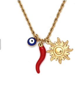 Collana con ciondolo a forma di occhio di Allah placcato oro, amuleto di protezione e <span class=keywords><strong>preghiera</strong></span> <span class=keywords><strong>per</strong></span> uomo e donna, collana con ciondolo a forma di peperoncino rosso - Product Image 6