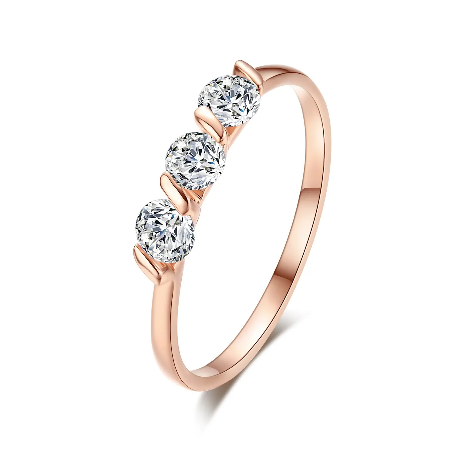 Anel de estilo minimalista, joias finas de pedra de zircônio com três cz, anéis de dedos para mulheres