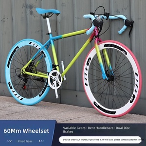 Vélo <span class=keywords><strong>de</strong></span> piste à vitesses fixes pour hommes et femmes ; Modèle <span class=keywords><strong>de</strong></span> <span class=keywords><strong>course</strong></span> sur route avec pneus pleins, freins à double disque, guidon courbé ; Cadre en fer ultra-léger - Product Image 3