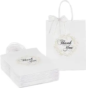 Personalizzato A Medio Grazie Regalo Sacchetti di Massa Premium Bianco Kraft Sacchetto di Carta Personalizzata per la Cerimonia Nuziale Festa Di Compleanno con Maniglie