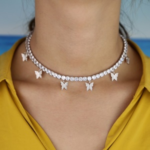 Collana Choker Tennis con Zirconi per Donna, Regalo di Nozze e Fidanzamento, con Ciondolo a Farfalla in Zirconi, <span class=keywords><strong>Gioielli</strong></span> Hip Hop Rock ICED OUT Bling - Product Image 3