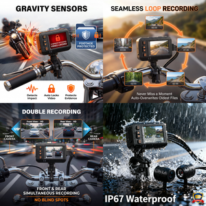 กล้องติดรถมอเตอร์ไซค์ Podofo 2.0 นิ้ว หน้าจอ IPS HD 720P+1080P บันทึกการขับขี่แบบวนซ้ำ เลนส์คู่ กล้องบันทึกภาพสำหรับมอเตอร์ไซค์และรถยนต์ กันน้ำระดับ IP65 - Product Image 2