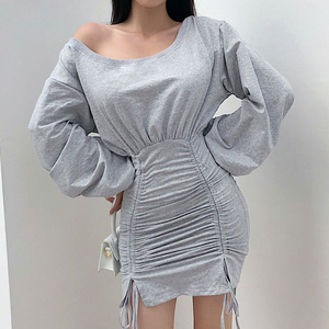 Vestidos de color sólido de las Mujeres Casa <span class=keywords><strong>vestido</strong></span> de las mujeres casuales de mujer largo manga <span class=keywords><strong>vestido</strong></span> de las mujeres - Product Image 4